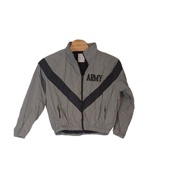 US Army Warm‎ Up Gray PT Jacket Windbreaker Men's Size Medium Short - Picture 1 of 5